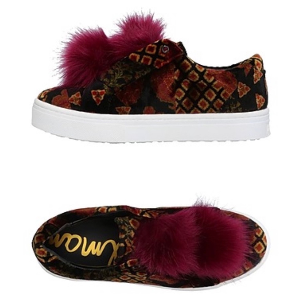 Sam Edelman Leya Maroon Snowball Pom Puff Sneakers Women's 10 US